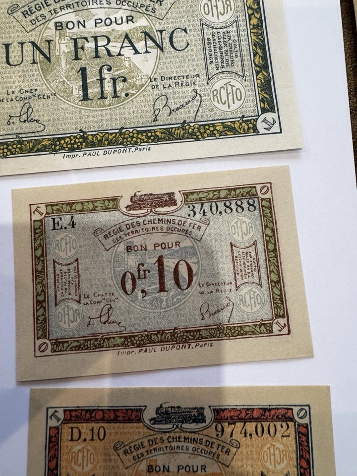 Lot Billets Bon Pour Régie Des Chemin De Fer Des Territoires Occupés Ancien