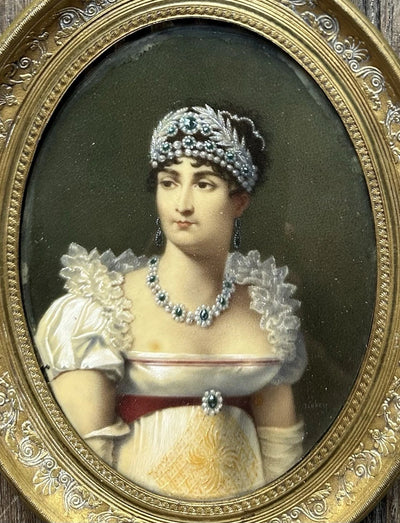 Tableau Ancien Miniature Portrait Impératrice Joséphine Sacre Napoléon Peinture